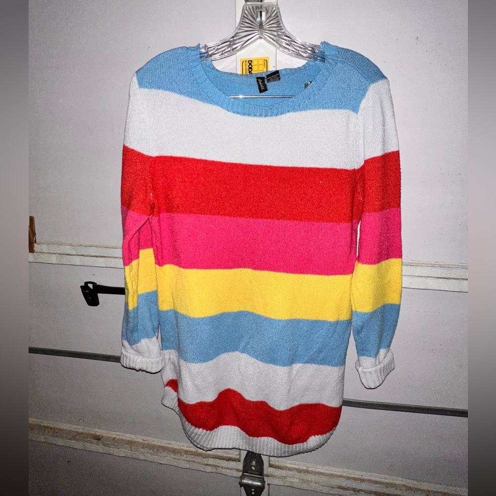 Multi-colored long sleeve polyester sweater dress